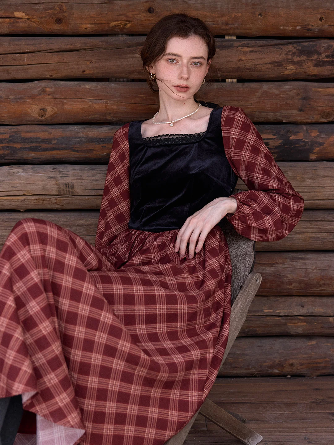 Charley Square Neck Plaid Dress