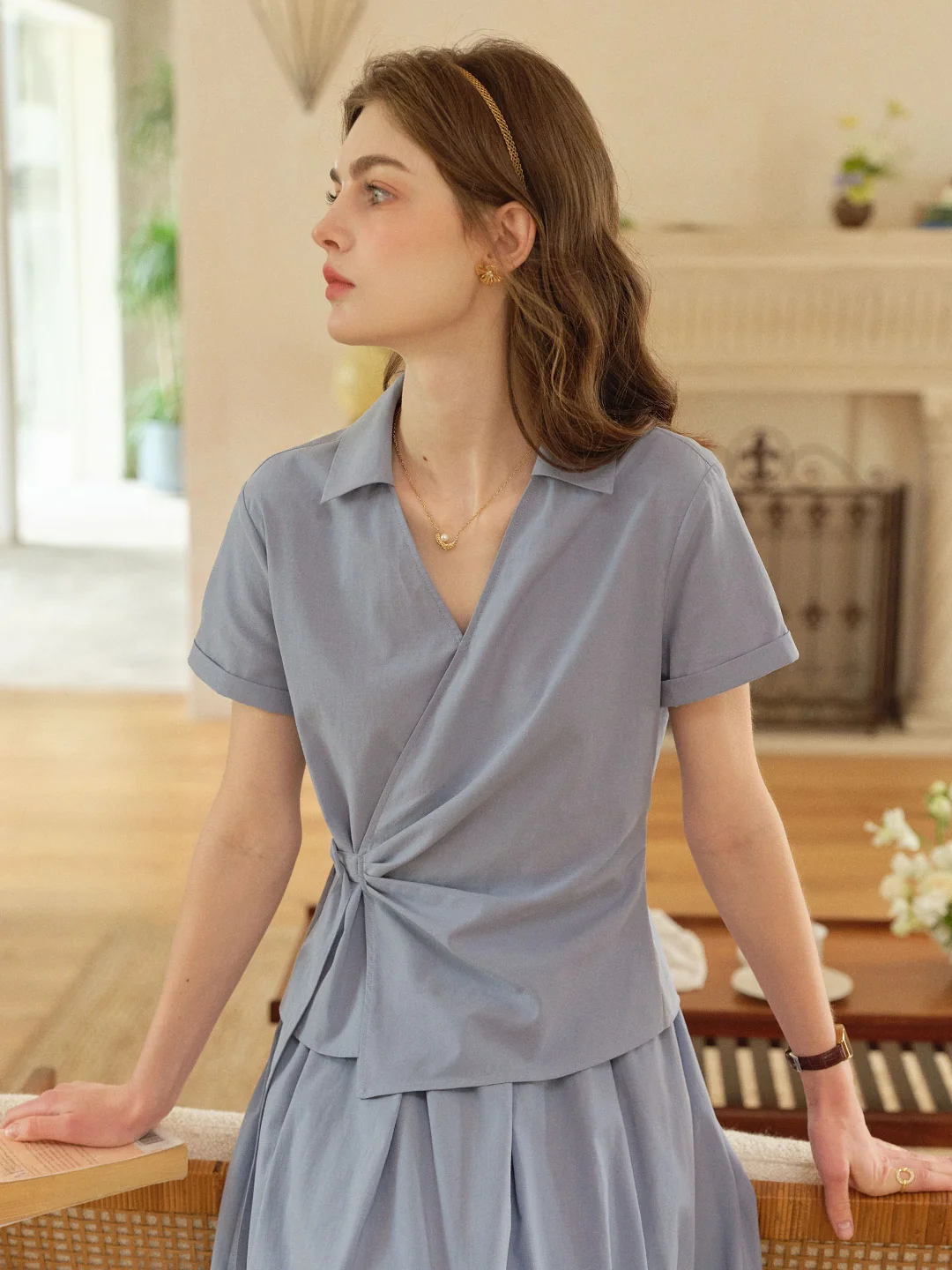 Cassia V-Neck Cotton Blouse