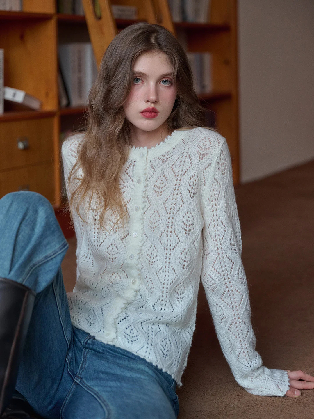 Phoenix V-Neck Hollow Knit Cardigan