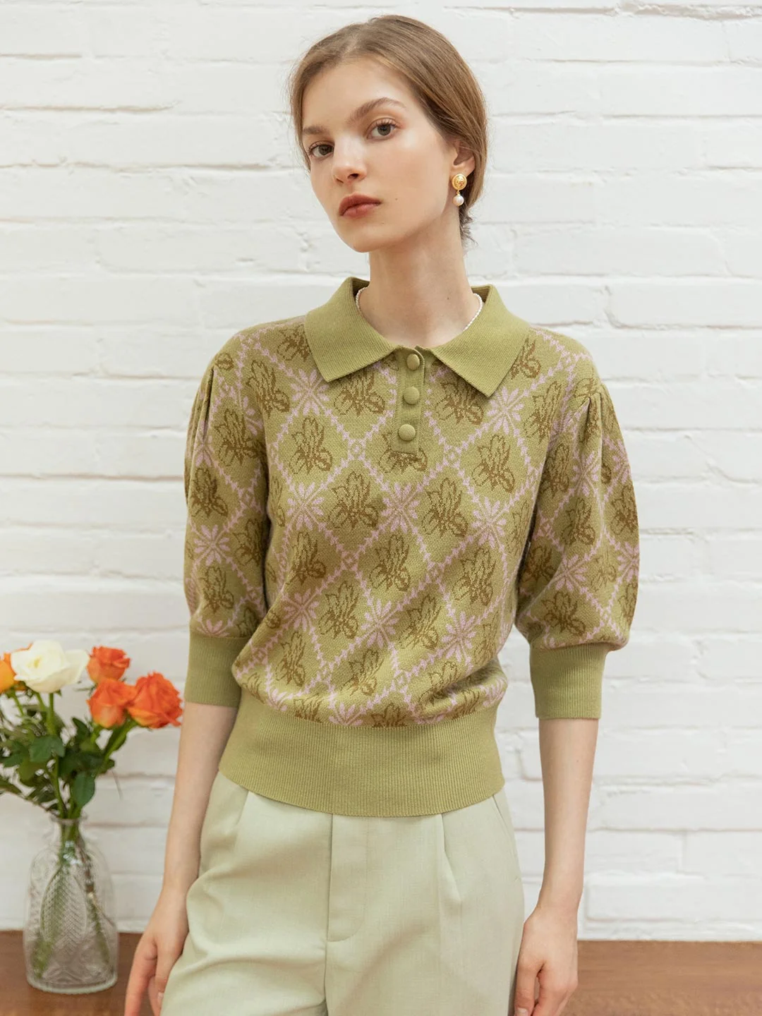 【Final Sale】Ariana Iris Floral Patterned Knit Sweater