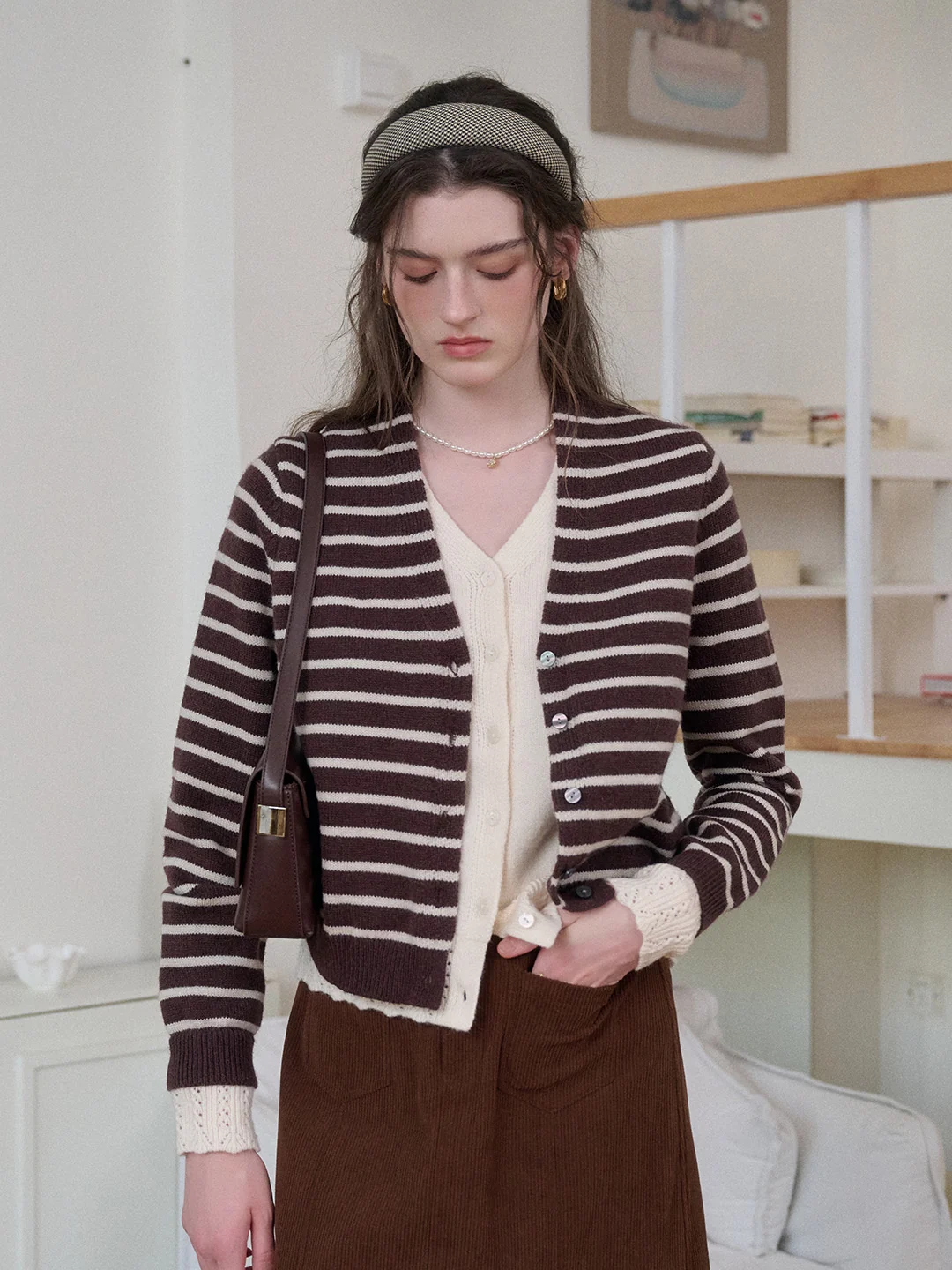 Frankie V-Neck Stripe Wool Cardigan