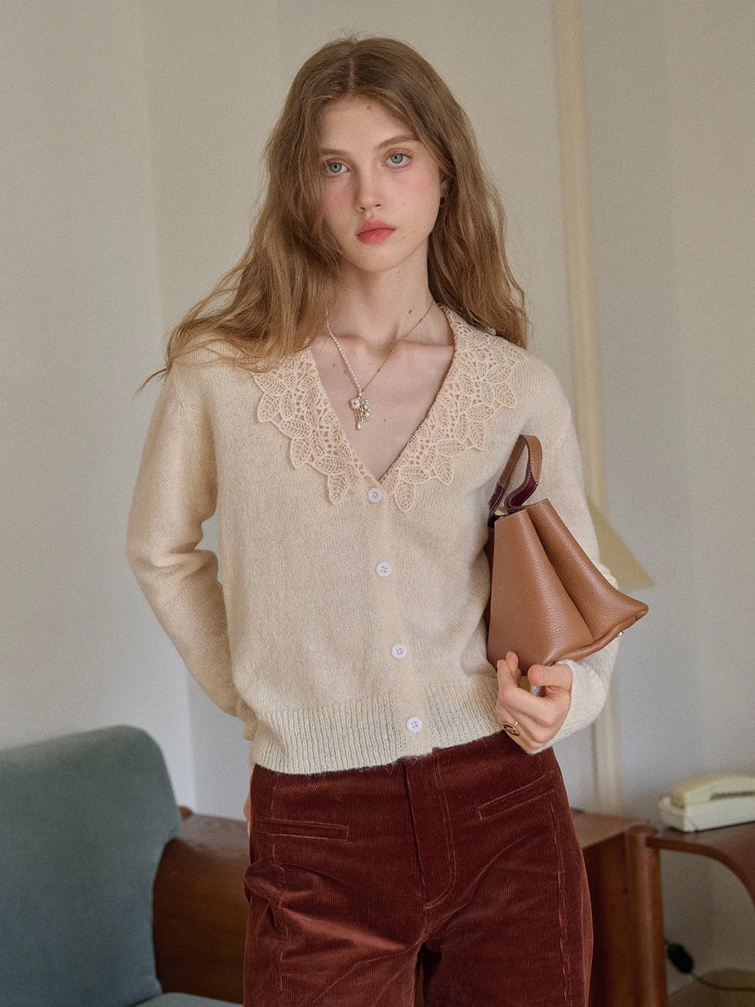 Charlee V-Neck Lace Embroidery Cardigan