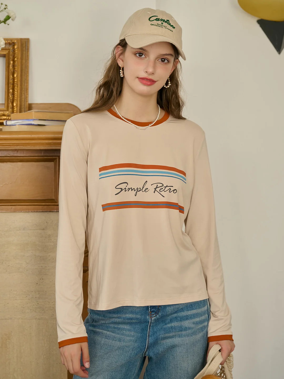 【Final Sale】Alessandra Round Neck SR Logo Long Sleeve Top