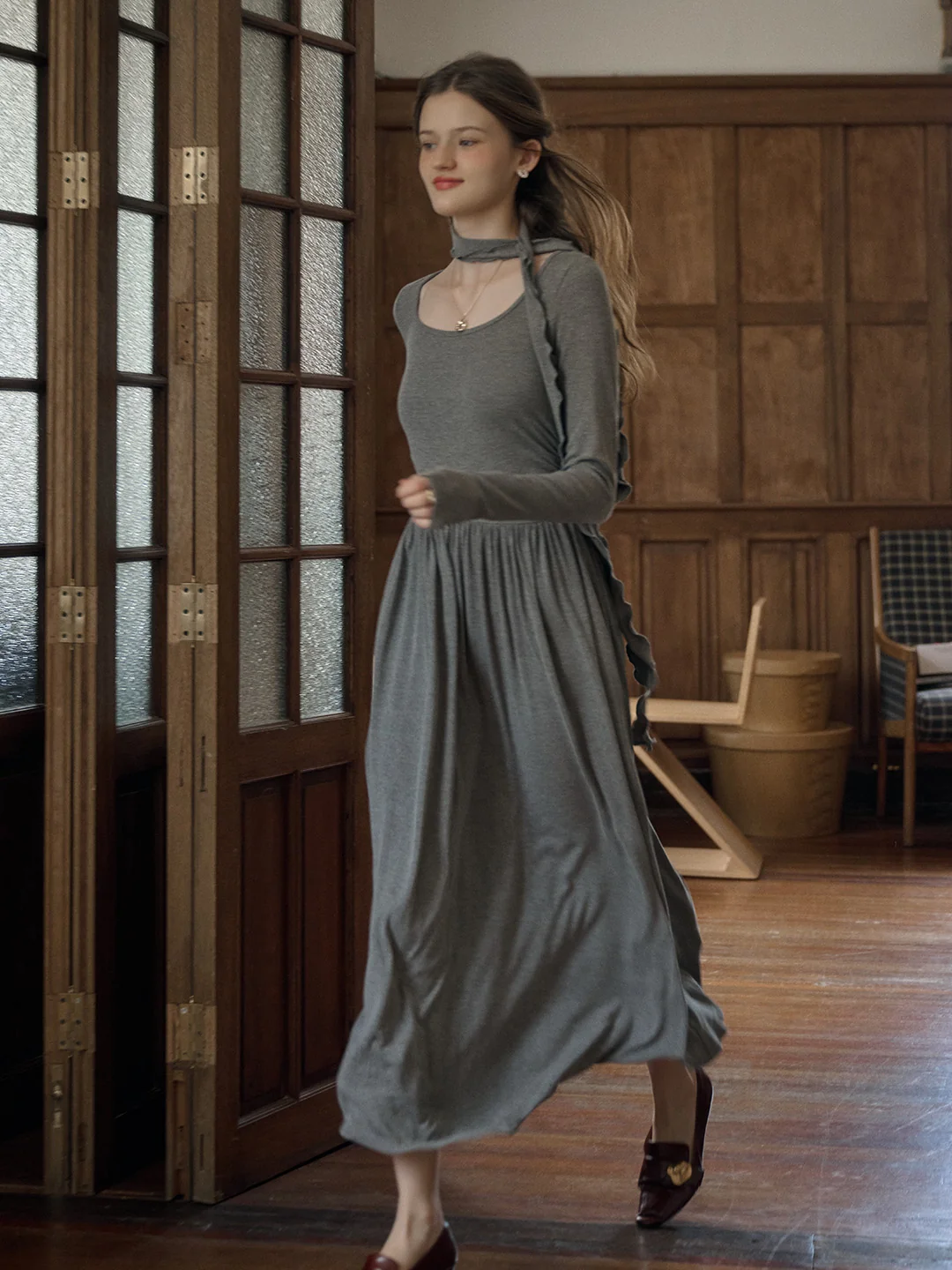 【Final Sale】Eloisa Round Neck Rose Bow Dress