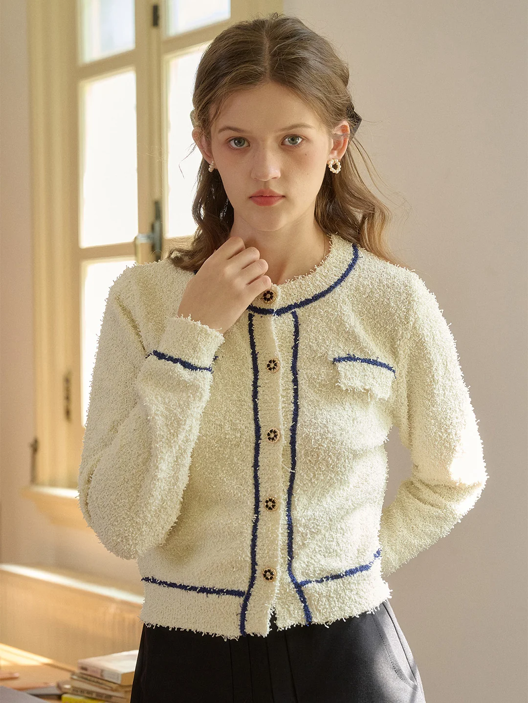 【Final Sale】Beatrix Round Neck Contrasting Cardigan