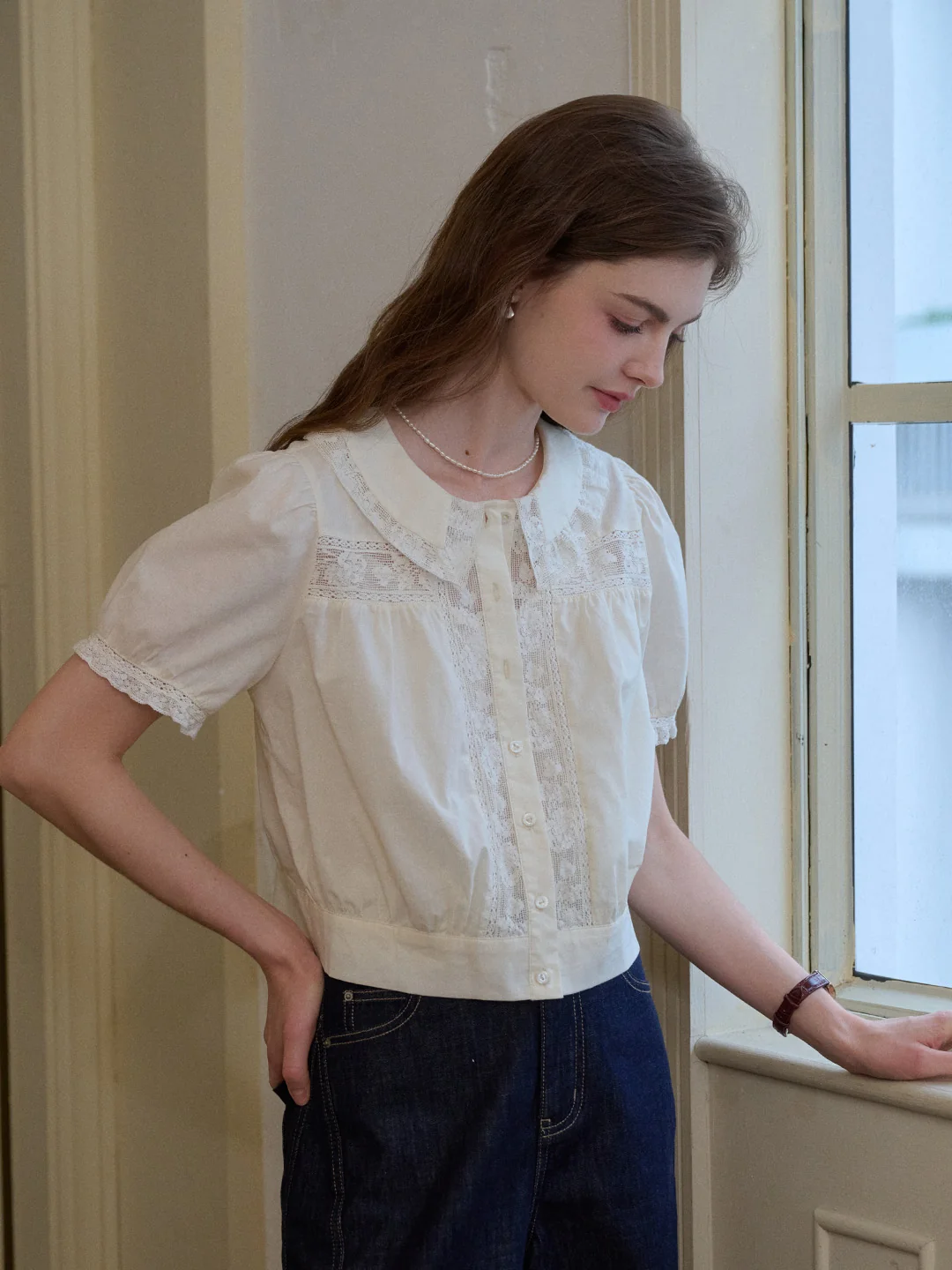 Everleigh Round Neck Lace Blouse