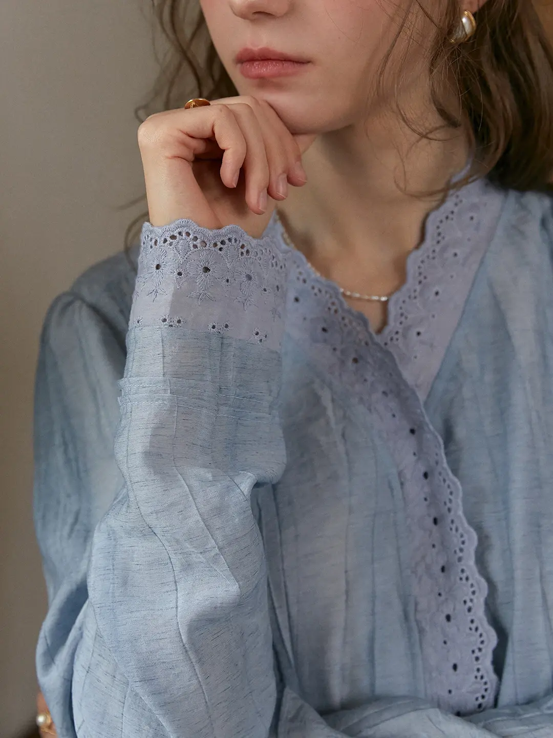 Allyson V-Neck Lace Cotton Blouse
