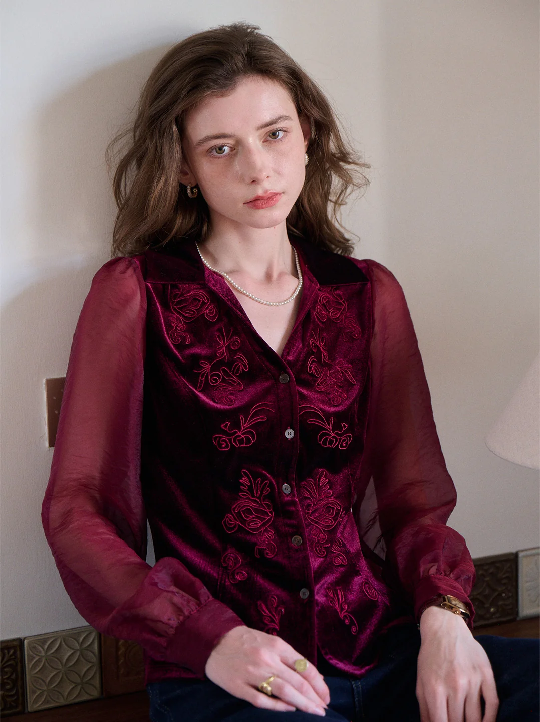 Sevyn V-Neck Velvet Blouse