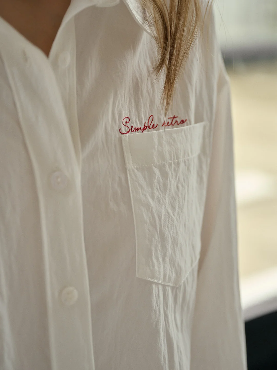 Estrella Classic Lapel Contrast SR Logo Embroidered Pocket Shirt - White