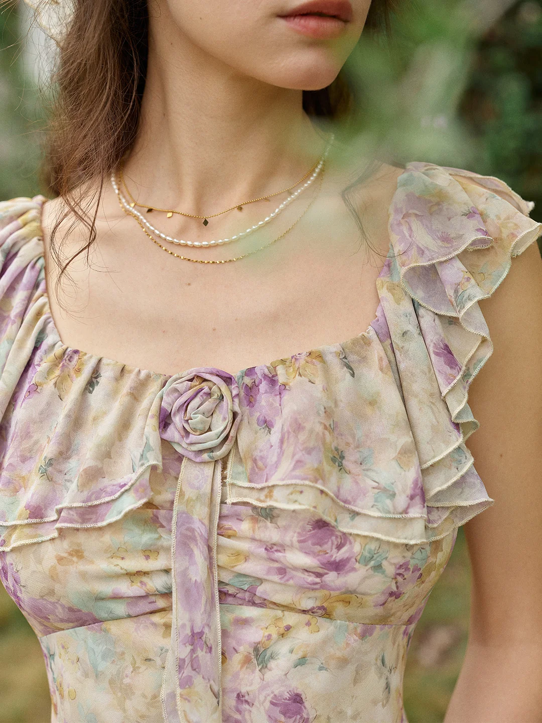 Araya Square Neck Ruffle Floral Dress