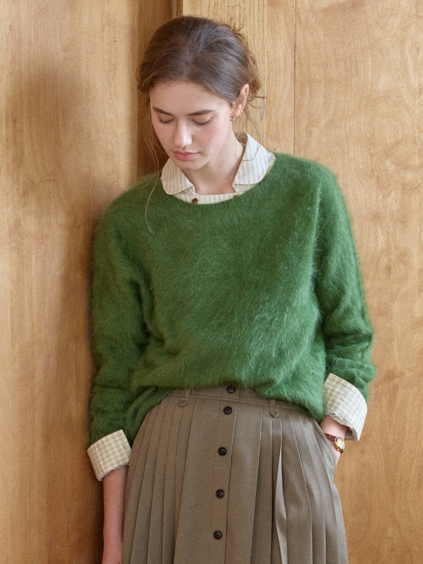 Tru Cloud-Soft Wool Round Neck Sweater Grass Green