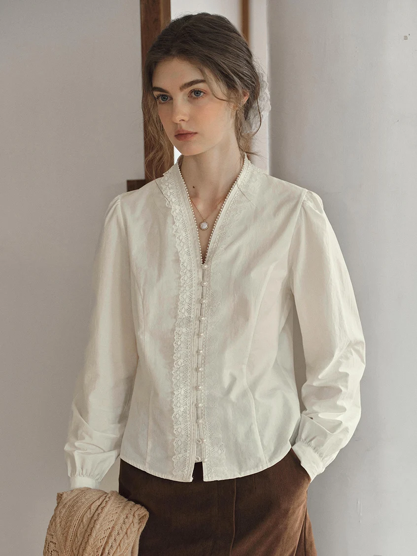 Melanie Cloud Cotton-Linen Ruffle Blouse