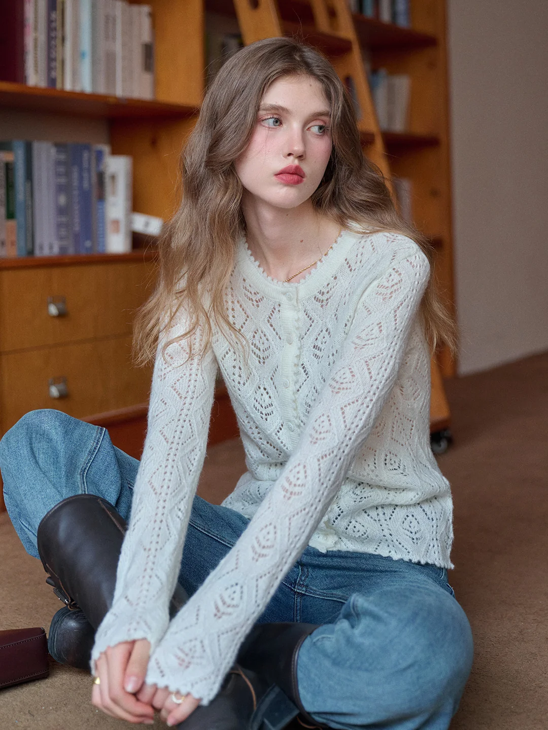 Phoenix V-Neck Hollow Knit Cardigan