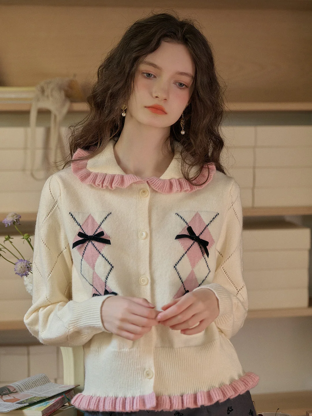 【Final Sale】Chandler Ruffle Collar Bow Cardigan