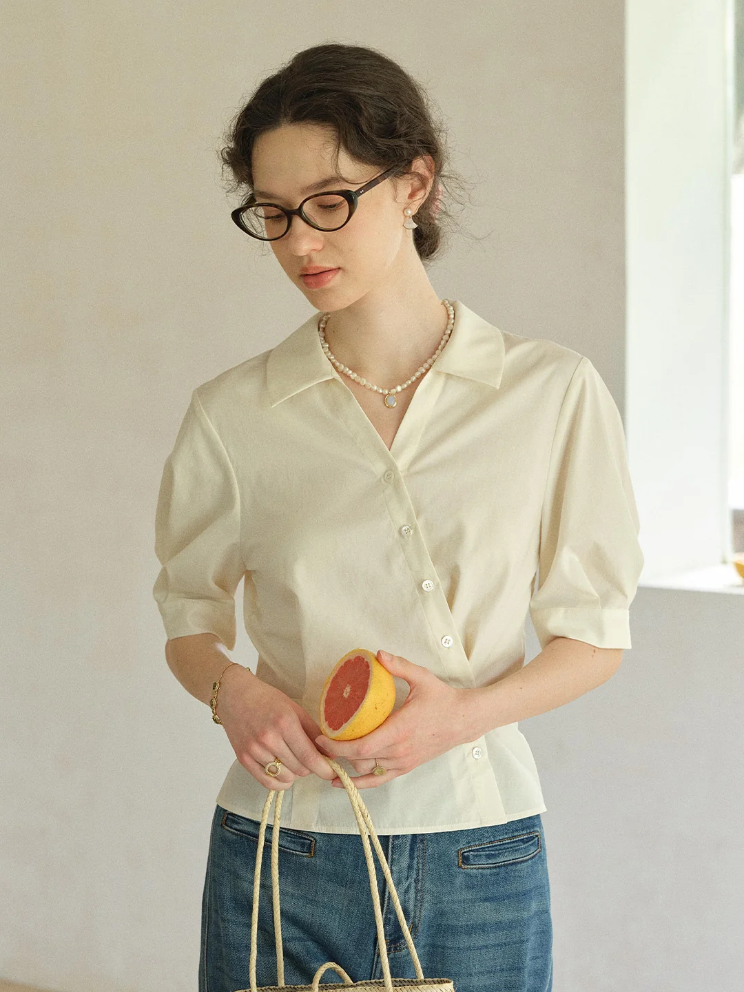 Leslie V-Neck Lyocell Cotton Shirt