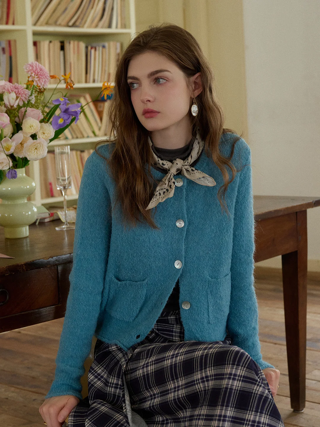 Hattie Round Neck Pocket Wool Cardigan