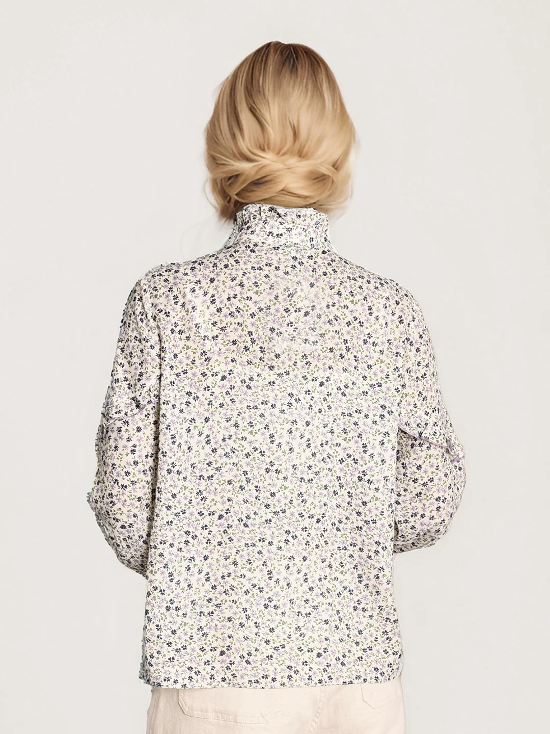 【Final Sale】Celia Stand-Up Collar Printing Collision Long-Sleeved Shirt