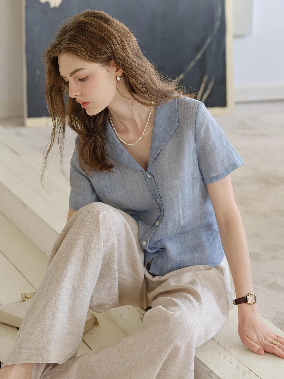 Emily V-Neck Ramie Blouse