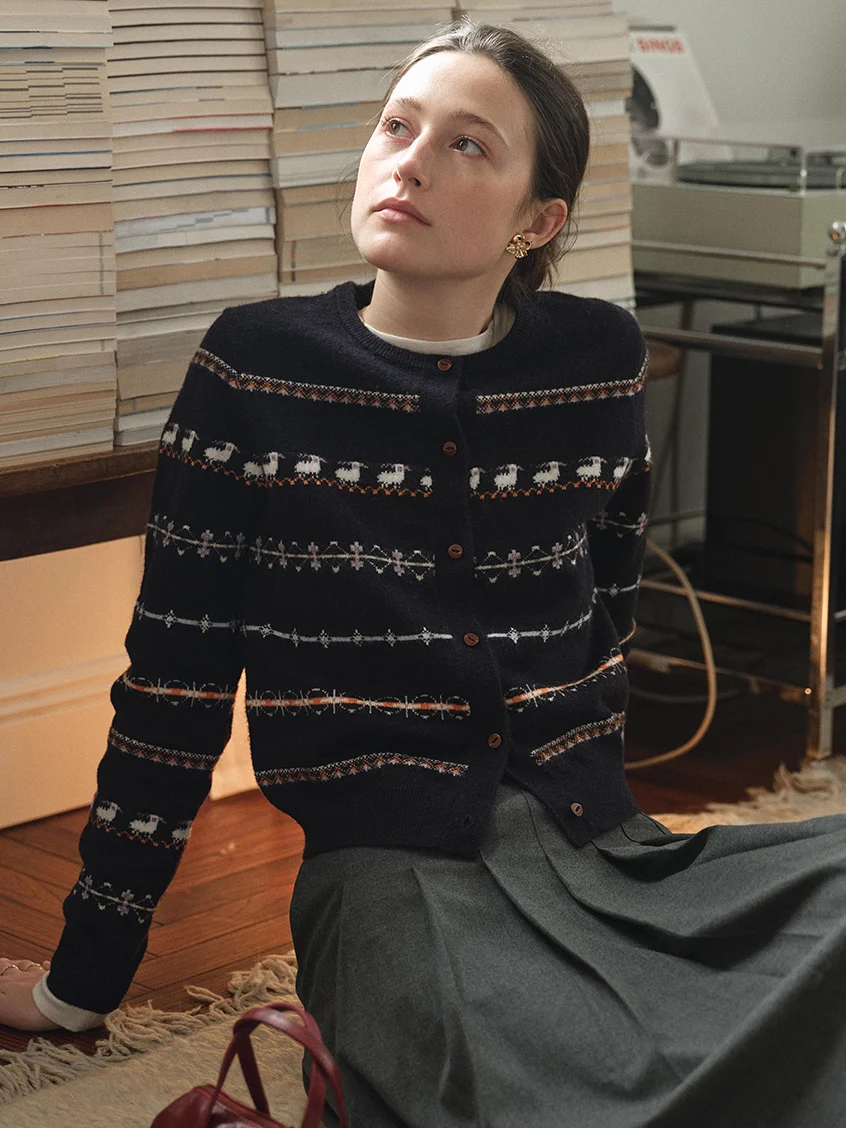 Tania Fair Isle Button-Front Cropped Cardigan