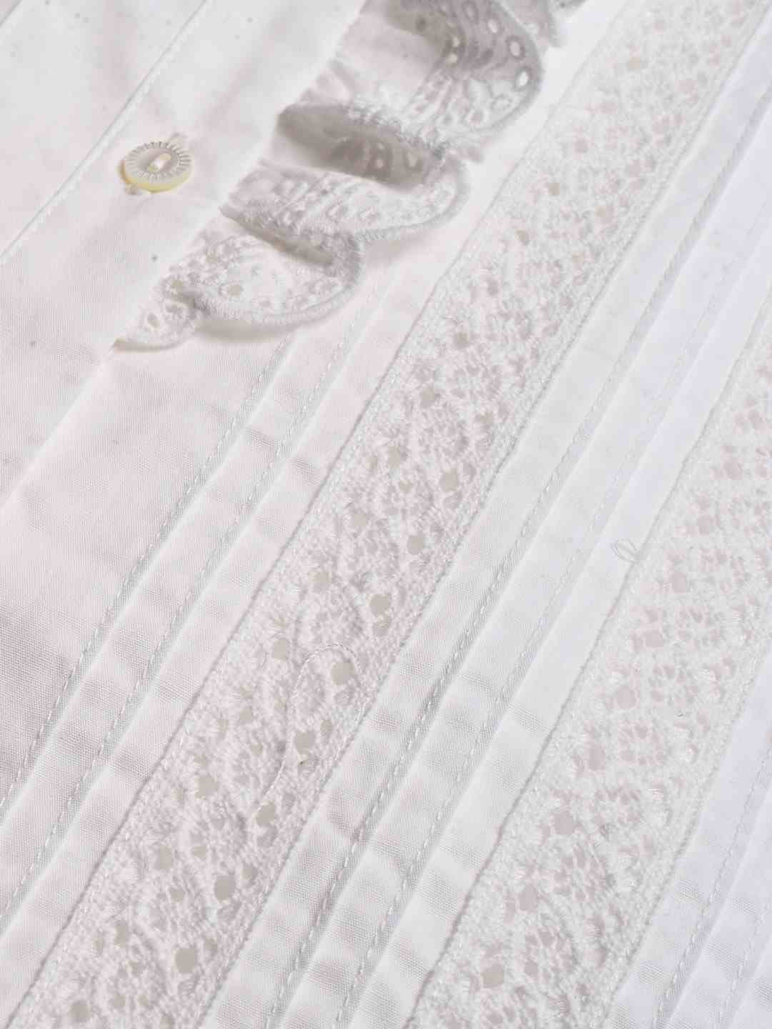 Journi Ruffle Collar Hollow 100% Cotton Blouse