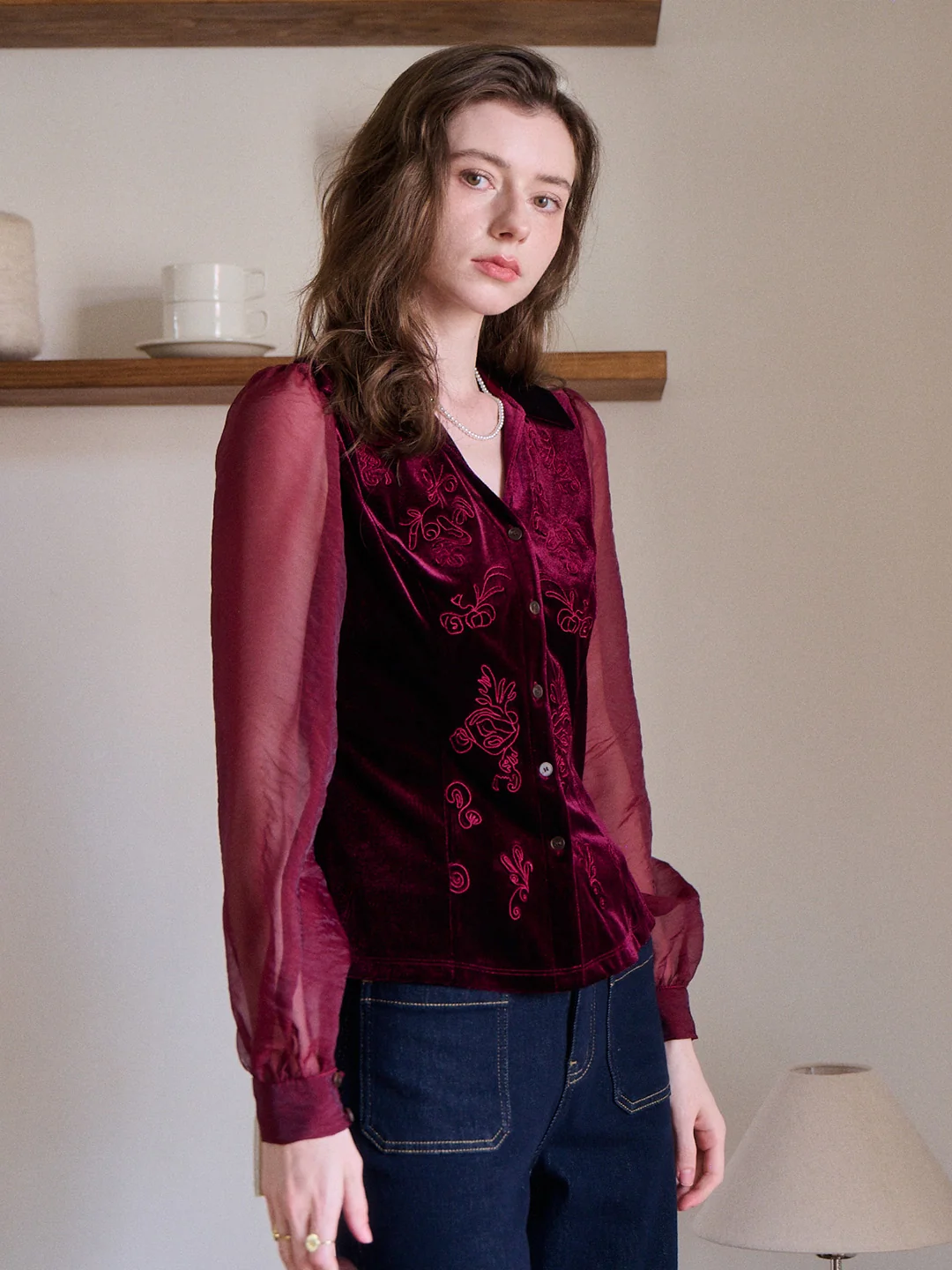 Sevyn V-Neck Velvet Blouse