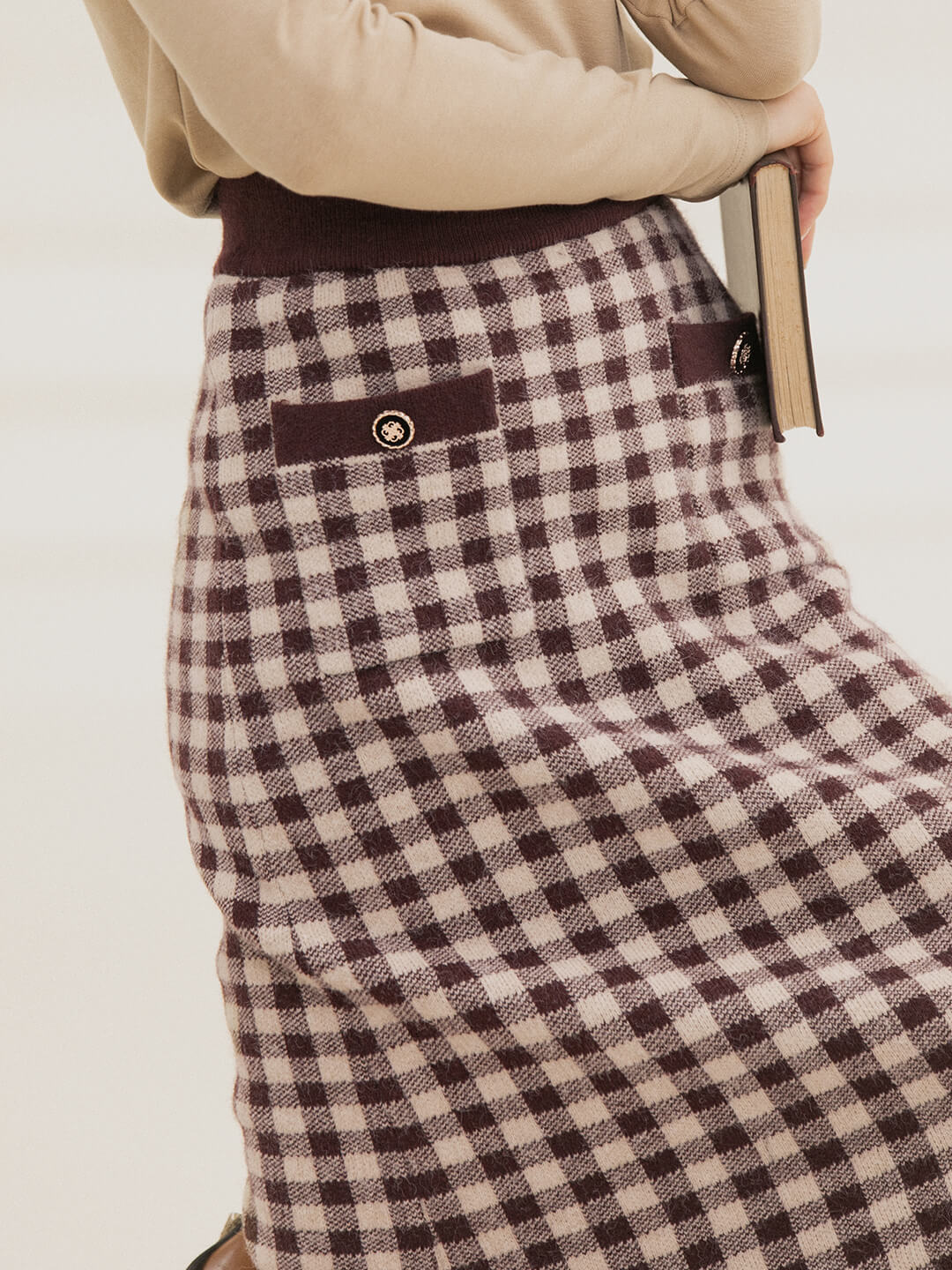Ansley Checkerboard Midi Knitted Skirt