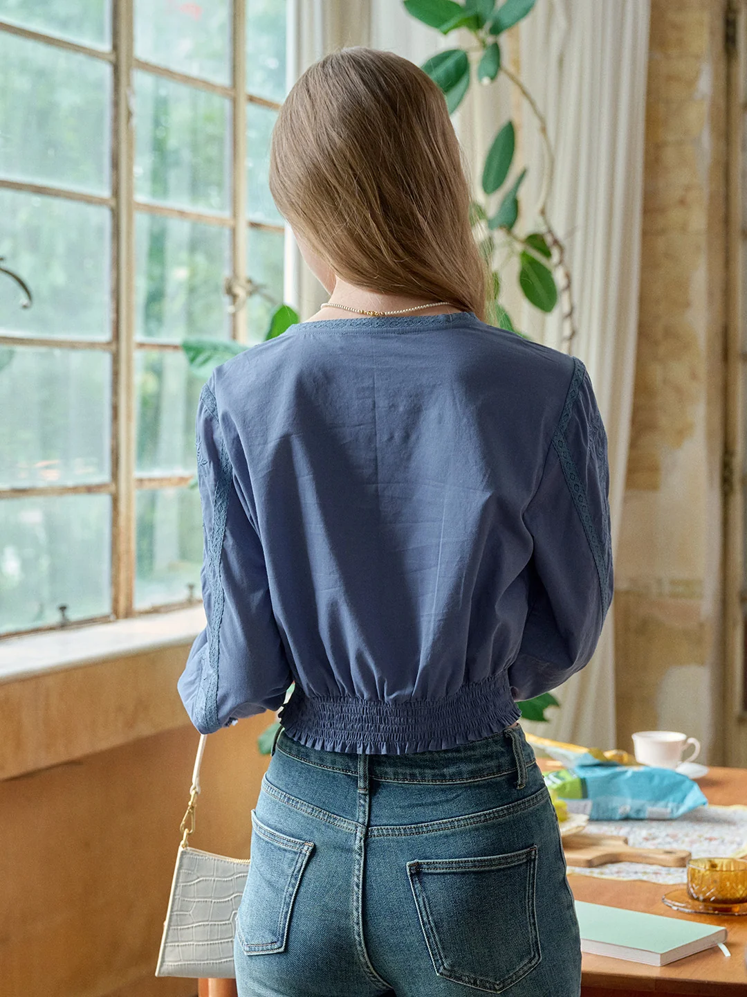 Oakley Square Neck Embroidery 100% Cotton Blouse