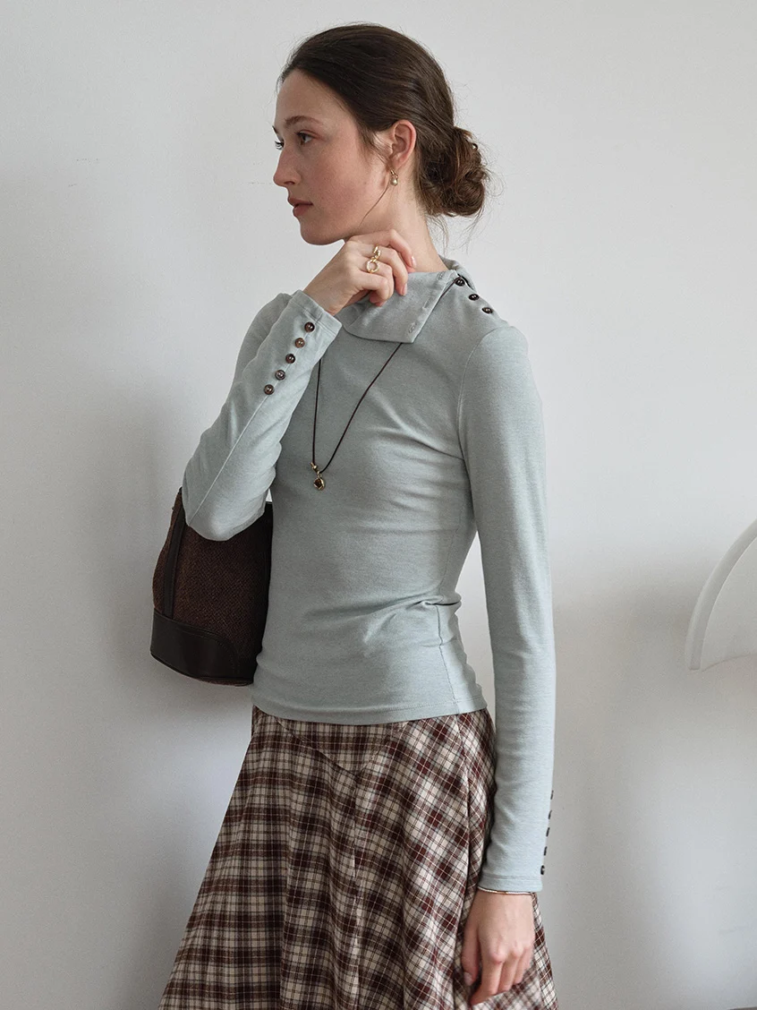 Janina Draped Collar Slim-Fit Ruched Top