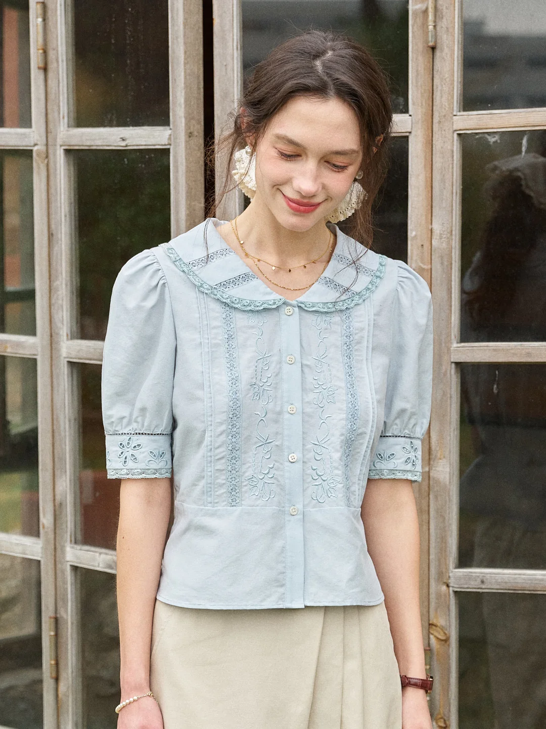 Laylah Peter Pan Collar Embroidered Blouse