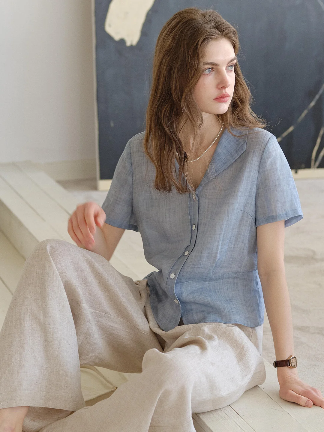 Emily V-Neck Ramie Blouse