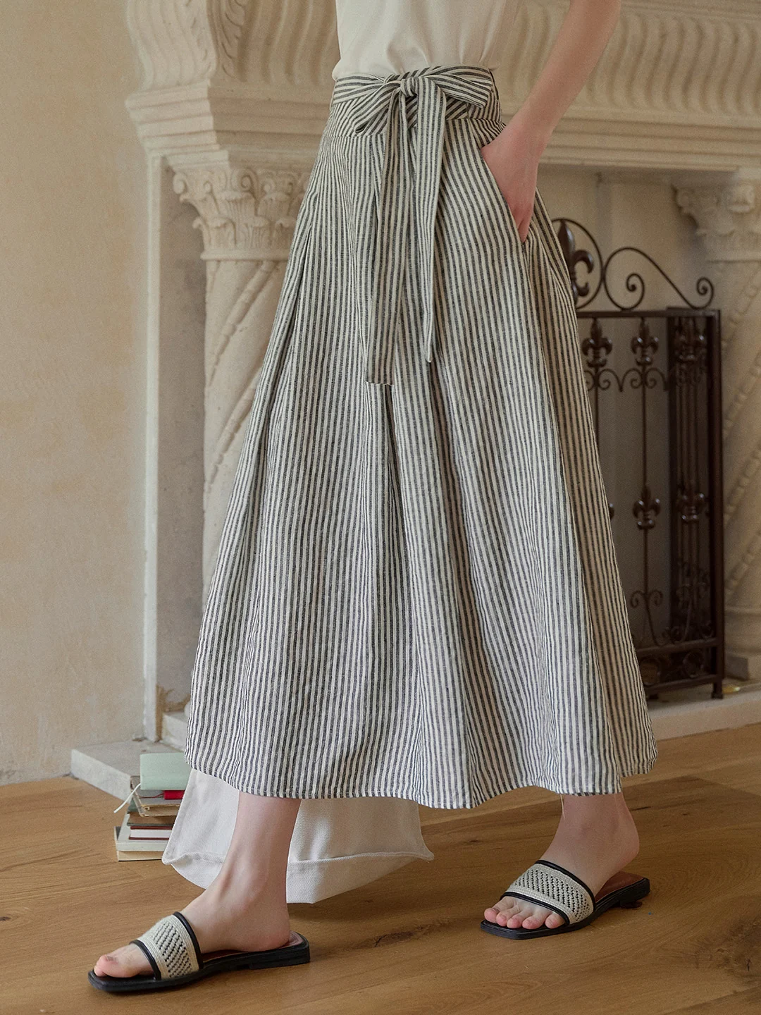Sofia Round Neck Stripe 100% Linen Vest