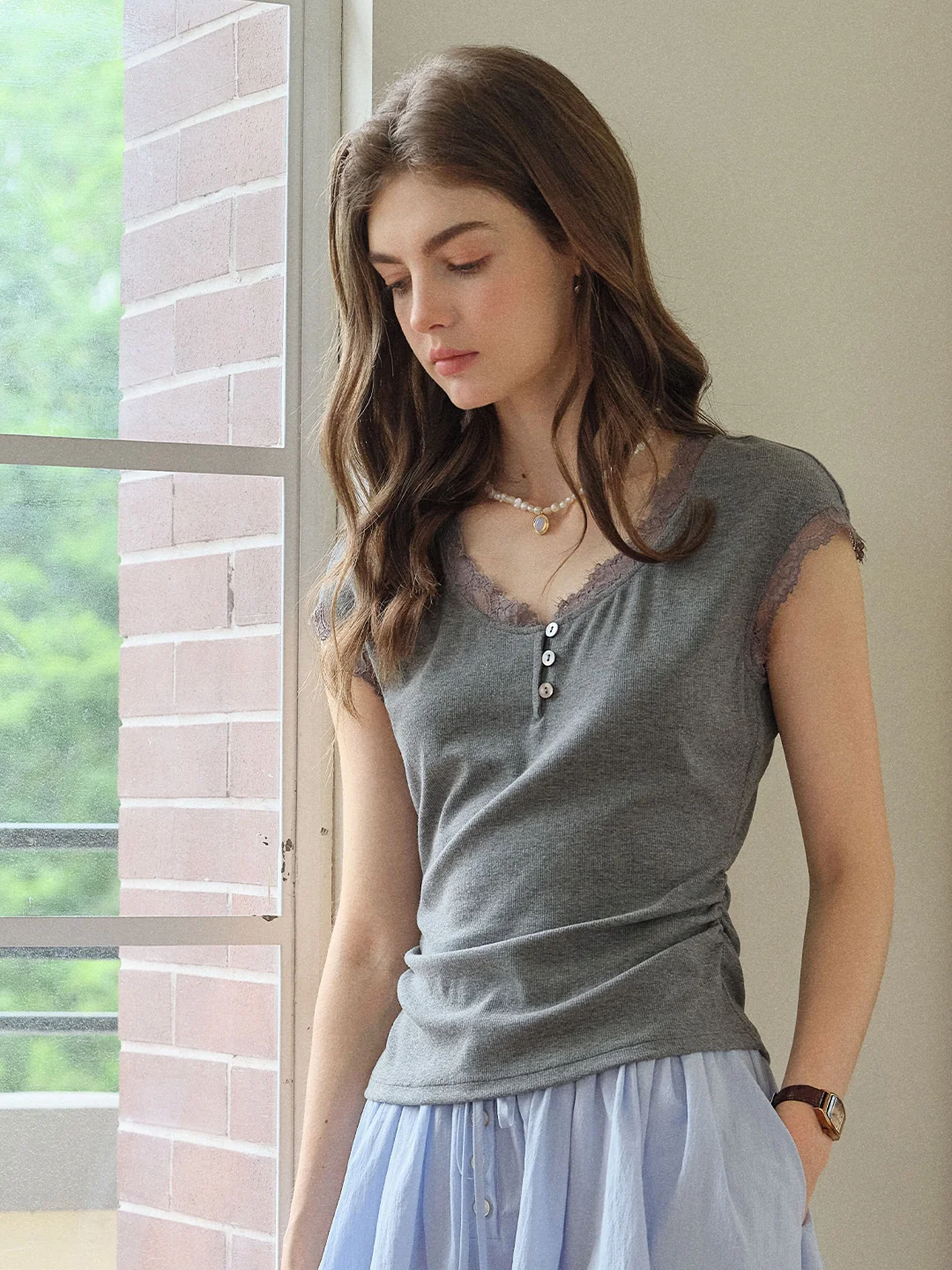 Azalea Round Neck Lace Top