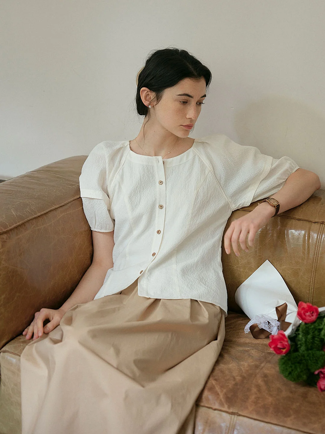 【Final Sale】Jamie Simple Puff Sleeve Waist Blouse