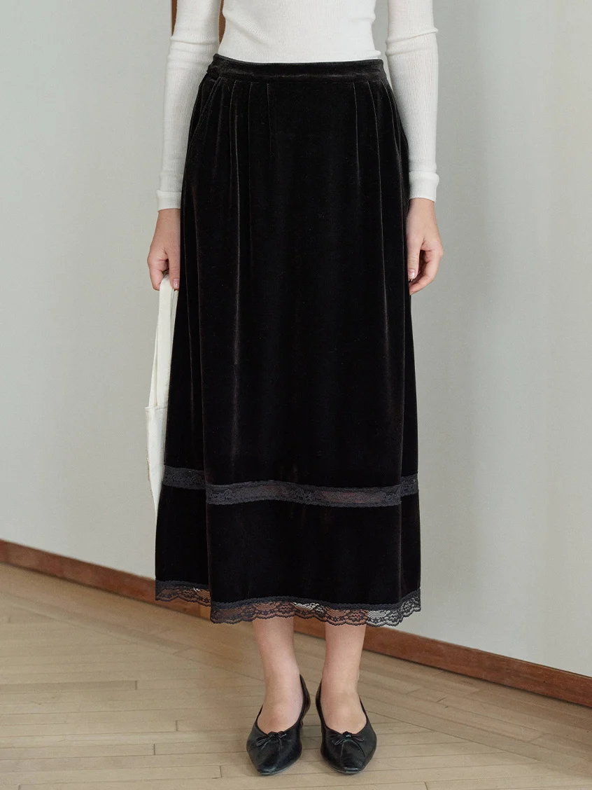 Violette All-Purpose Lace Velvet Midi Skirt