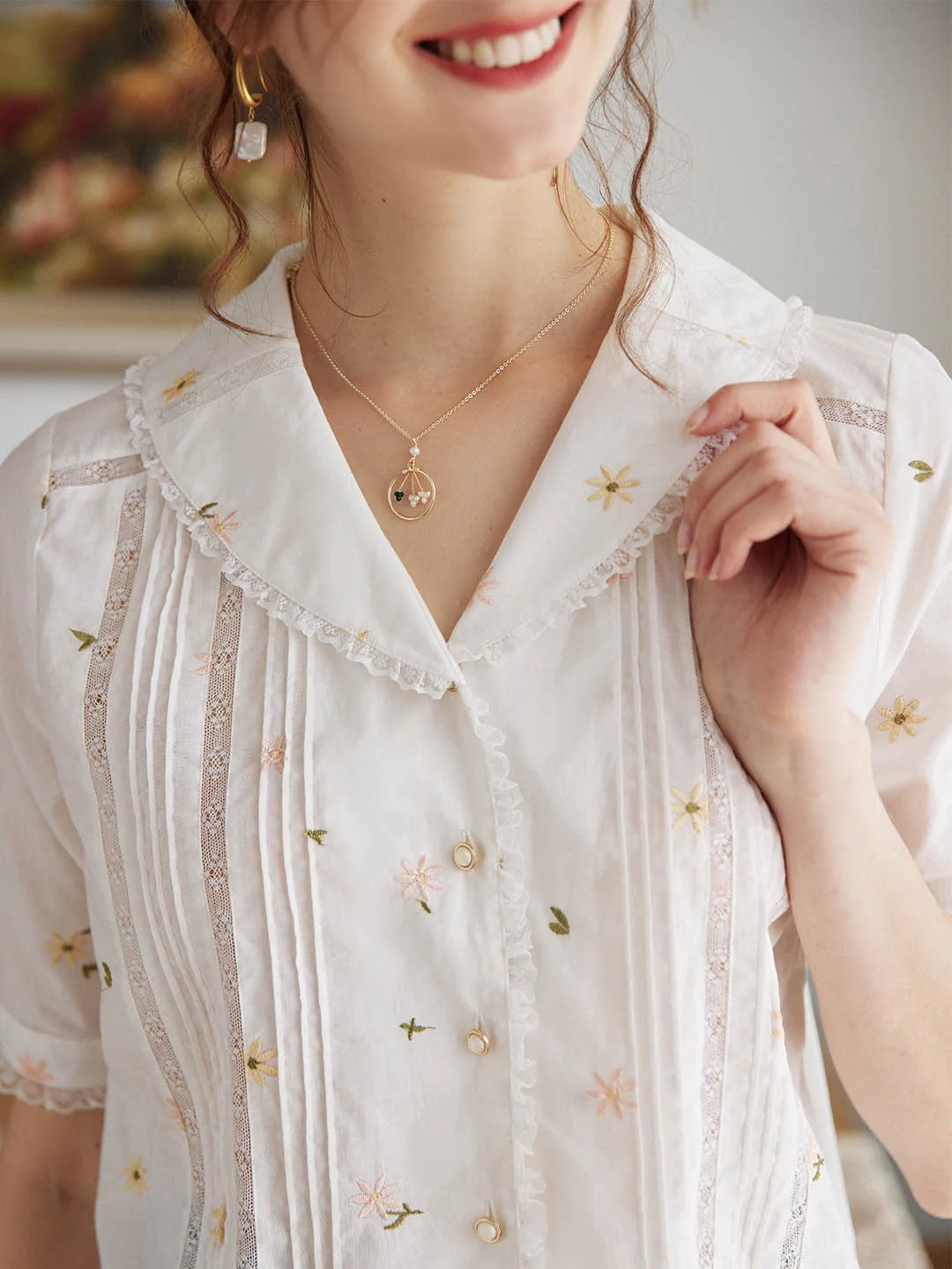 Erin 100% Cotton V-Neck Blouse