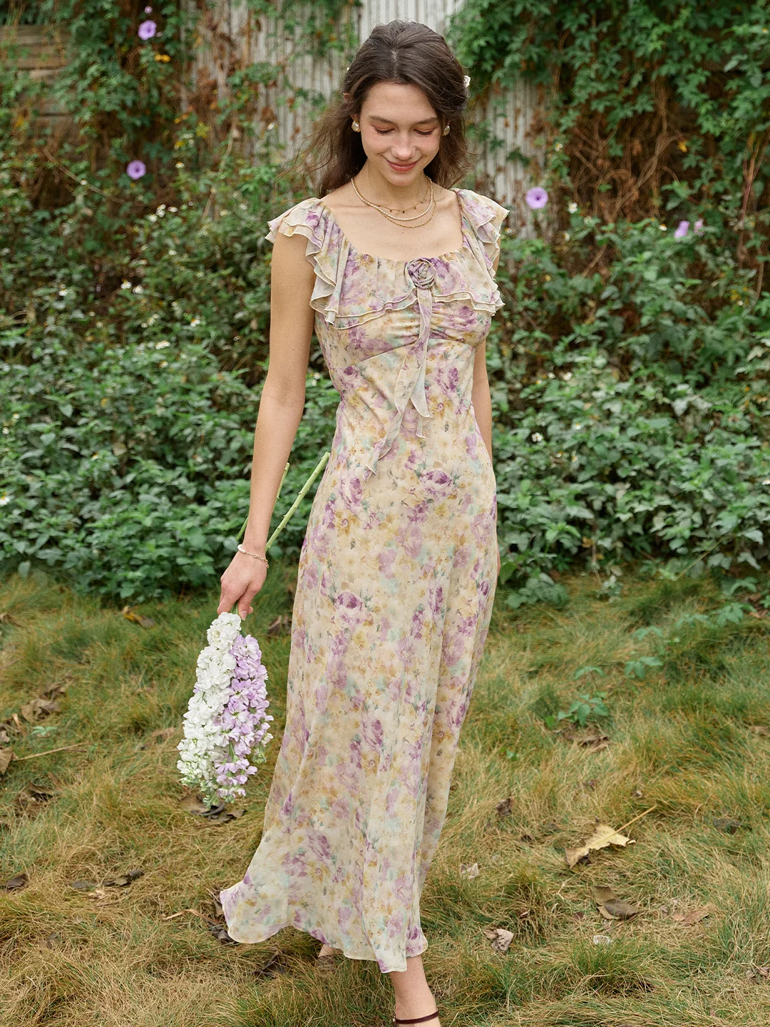 Araya Square Neck Ruffle Floral Dress