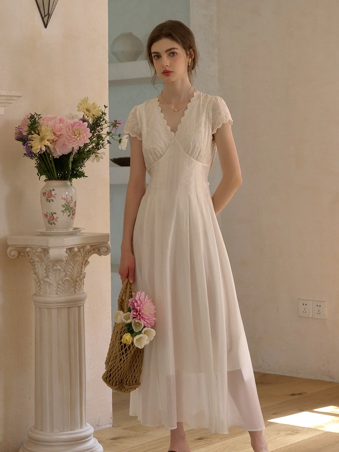 Reagan Wavy V-Neck Jacquard Lyocell Dress