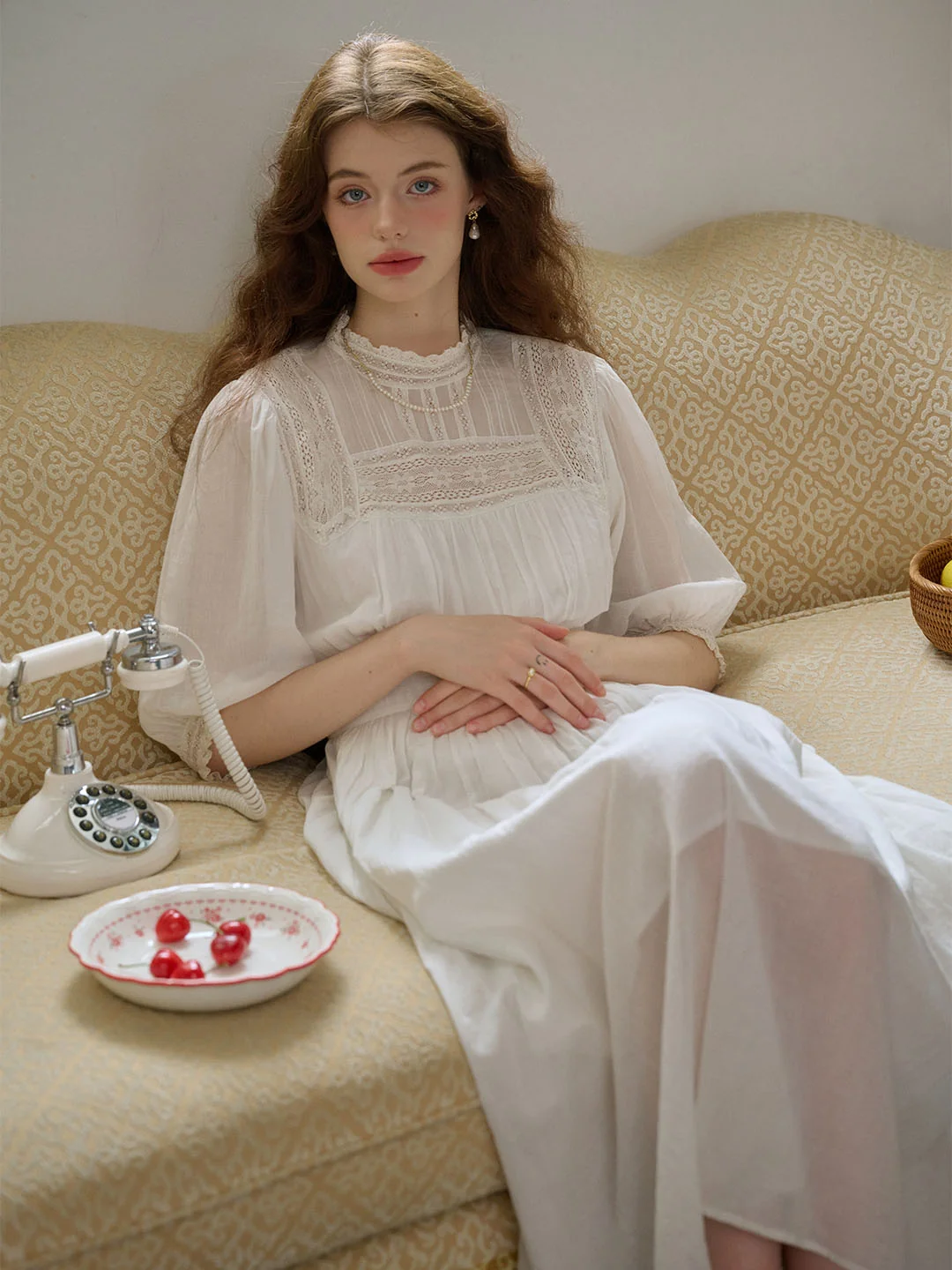 Averie Lace Panel White Cotton Dress