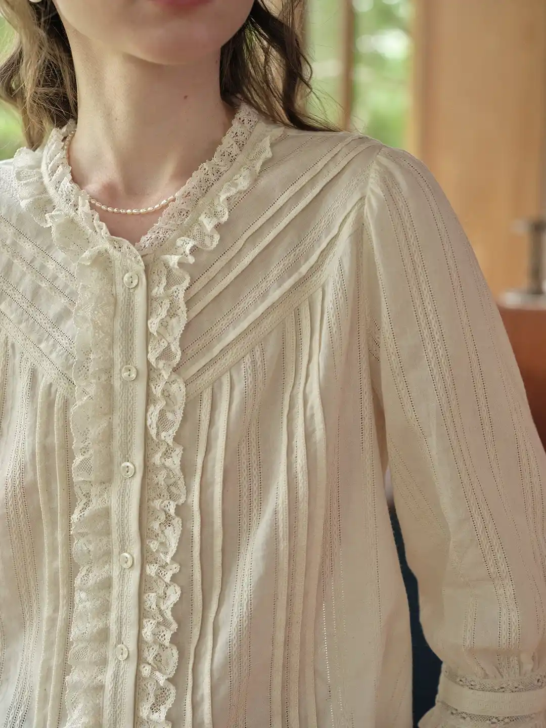 Emiliana Lace Neck 100%Cotton Blouse