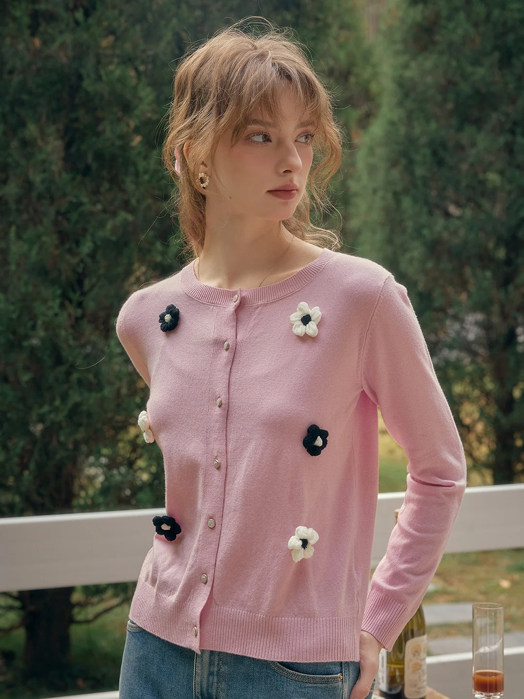 【Final Sale】Amabel Round Neck Flower Cardigan
