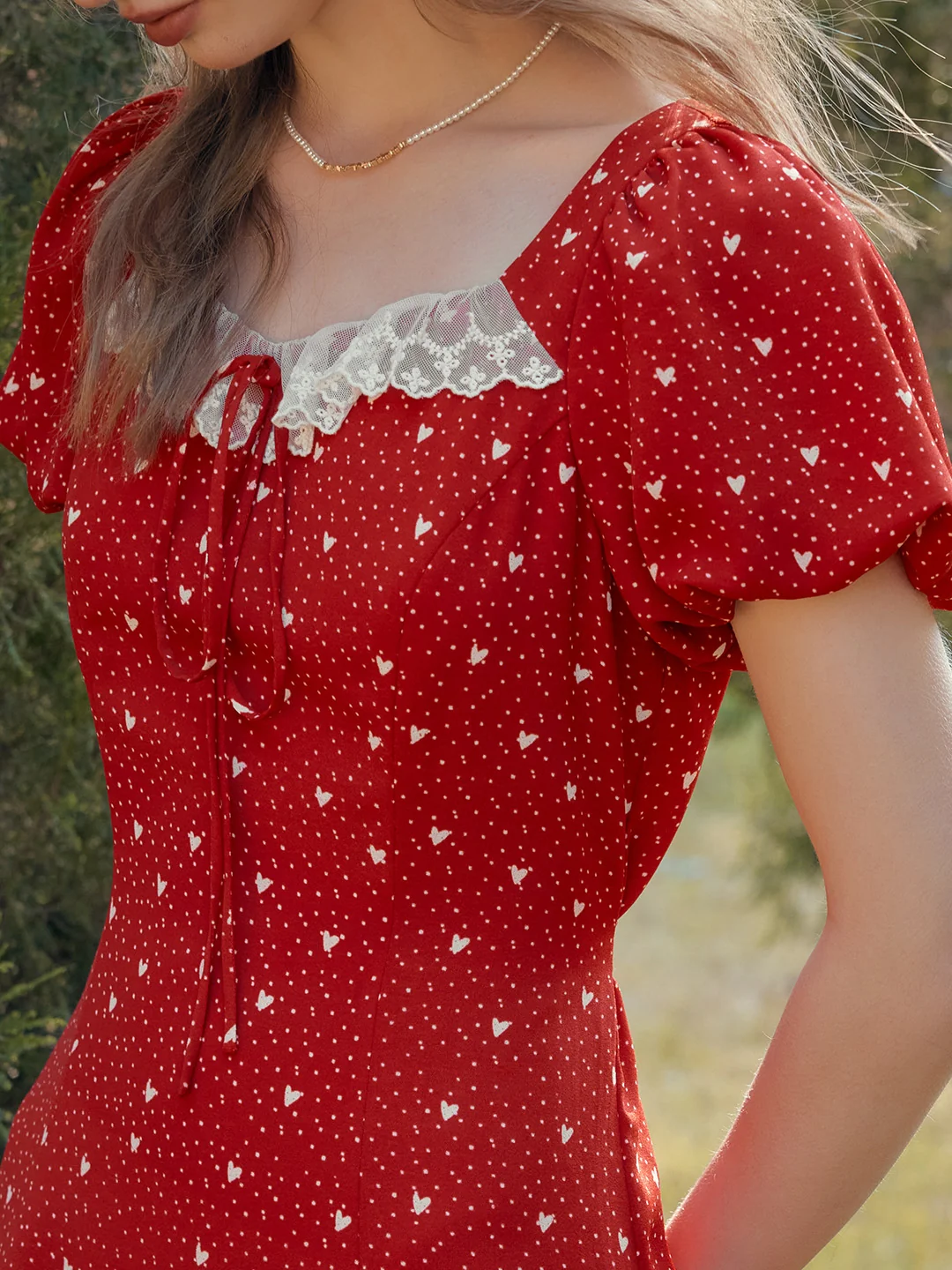 Emma Square Neck Lace Puff Sleeves Dress