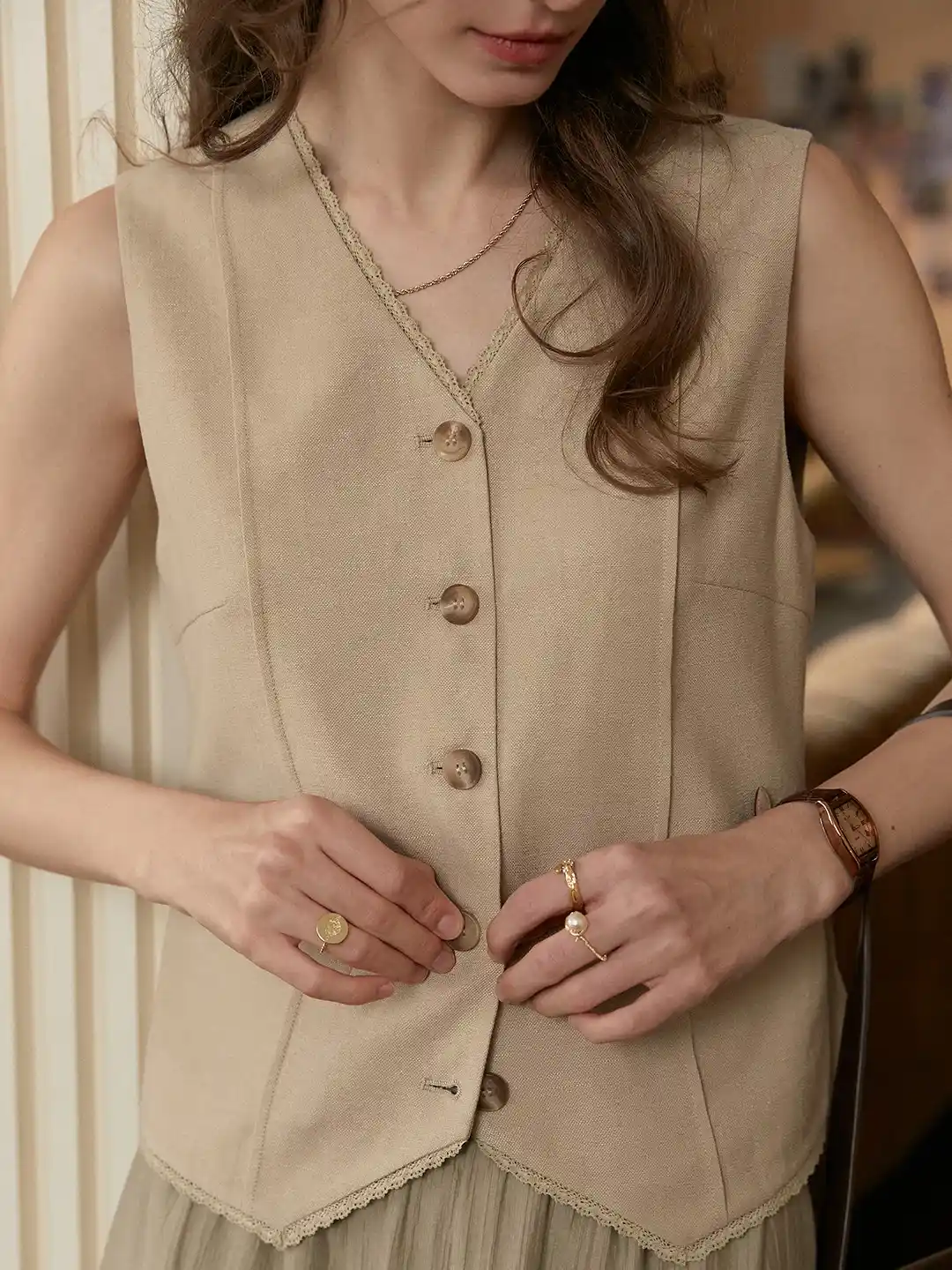 Dana V-Neck Linen Vest