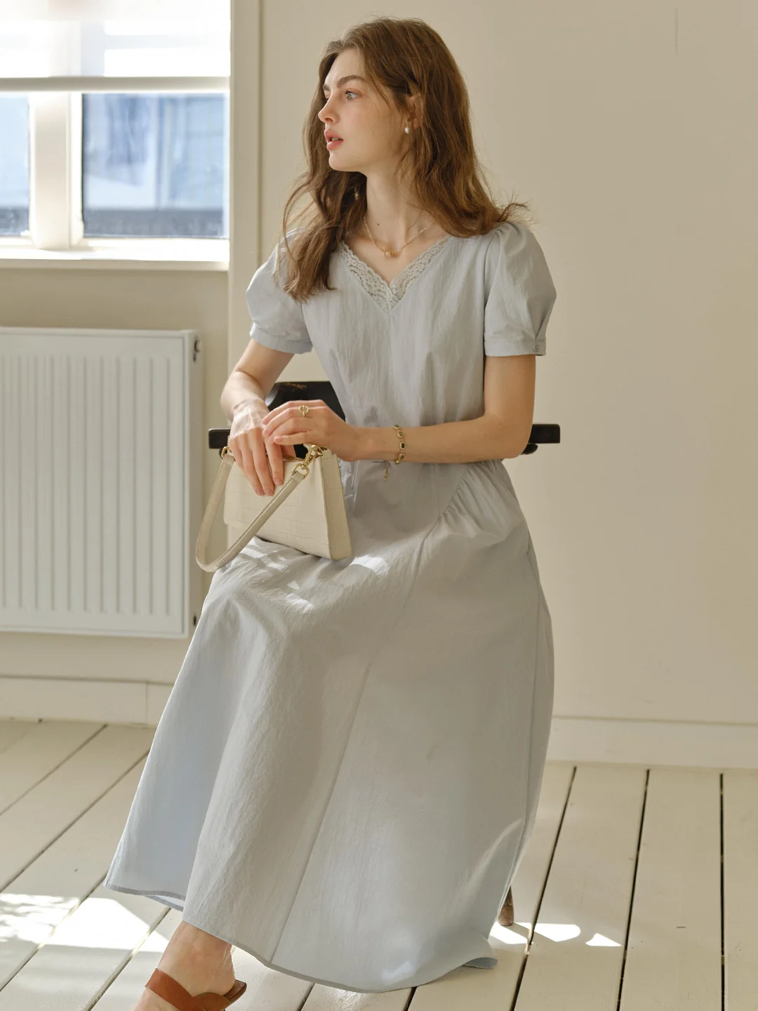 Juno V-Neck Lace Belted Waist Cotton Dress