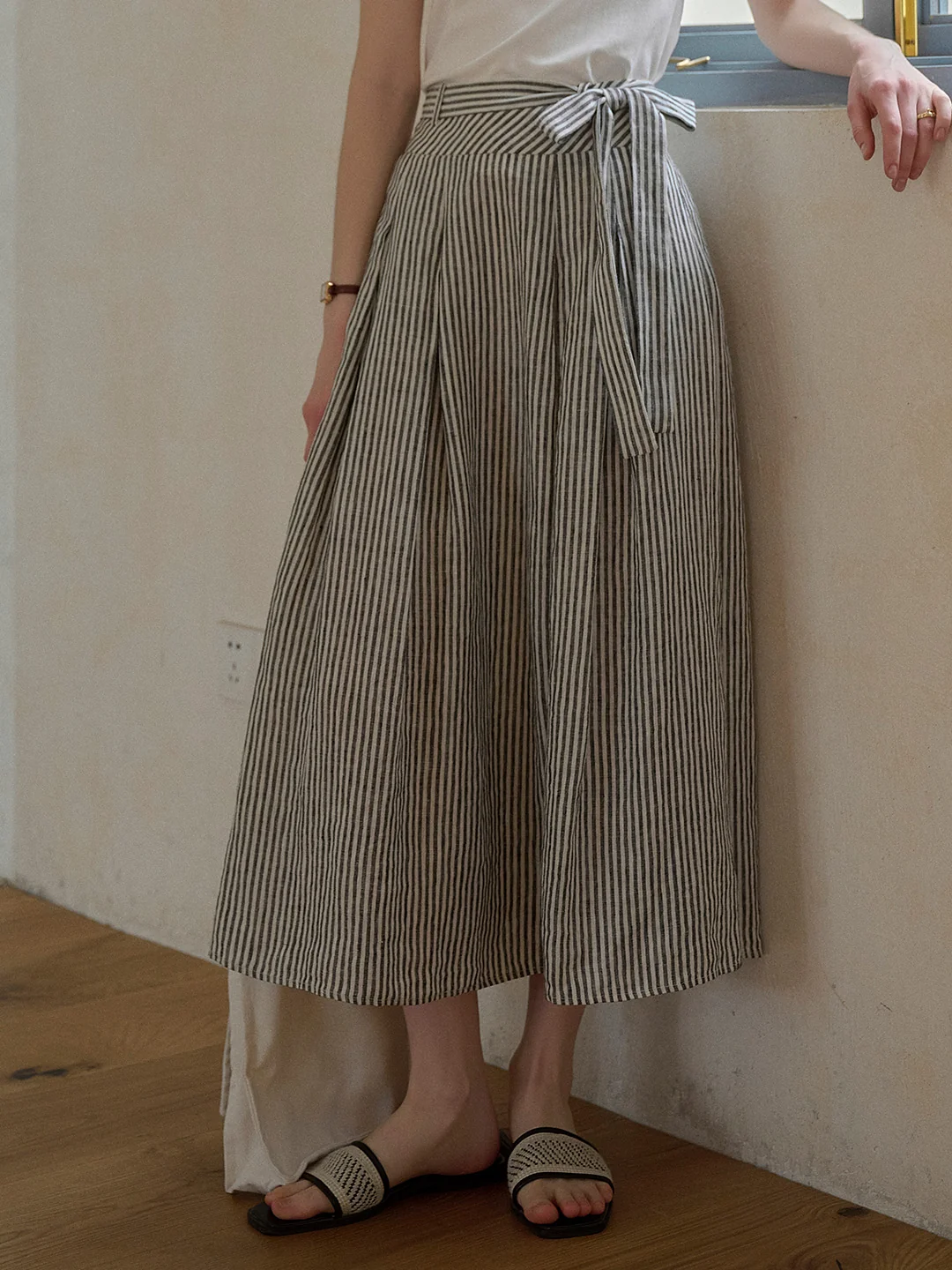Sofia Round Neck Stripe 100% Linen Vest