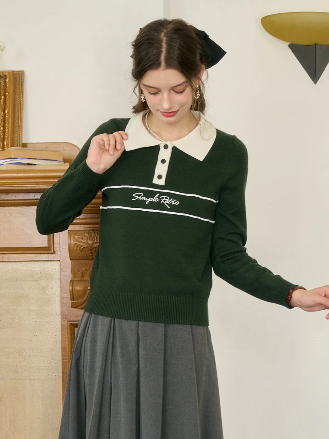 【Final Sale】Lara Versatile Polo Collar SR Logo Top