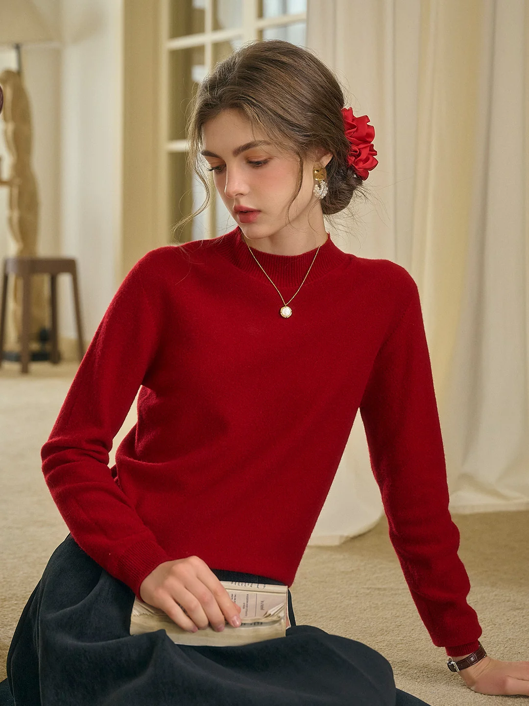 Kamari Mock Neck 100% Wool Slim Fit Knit Sweater