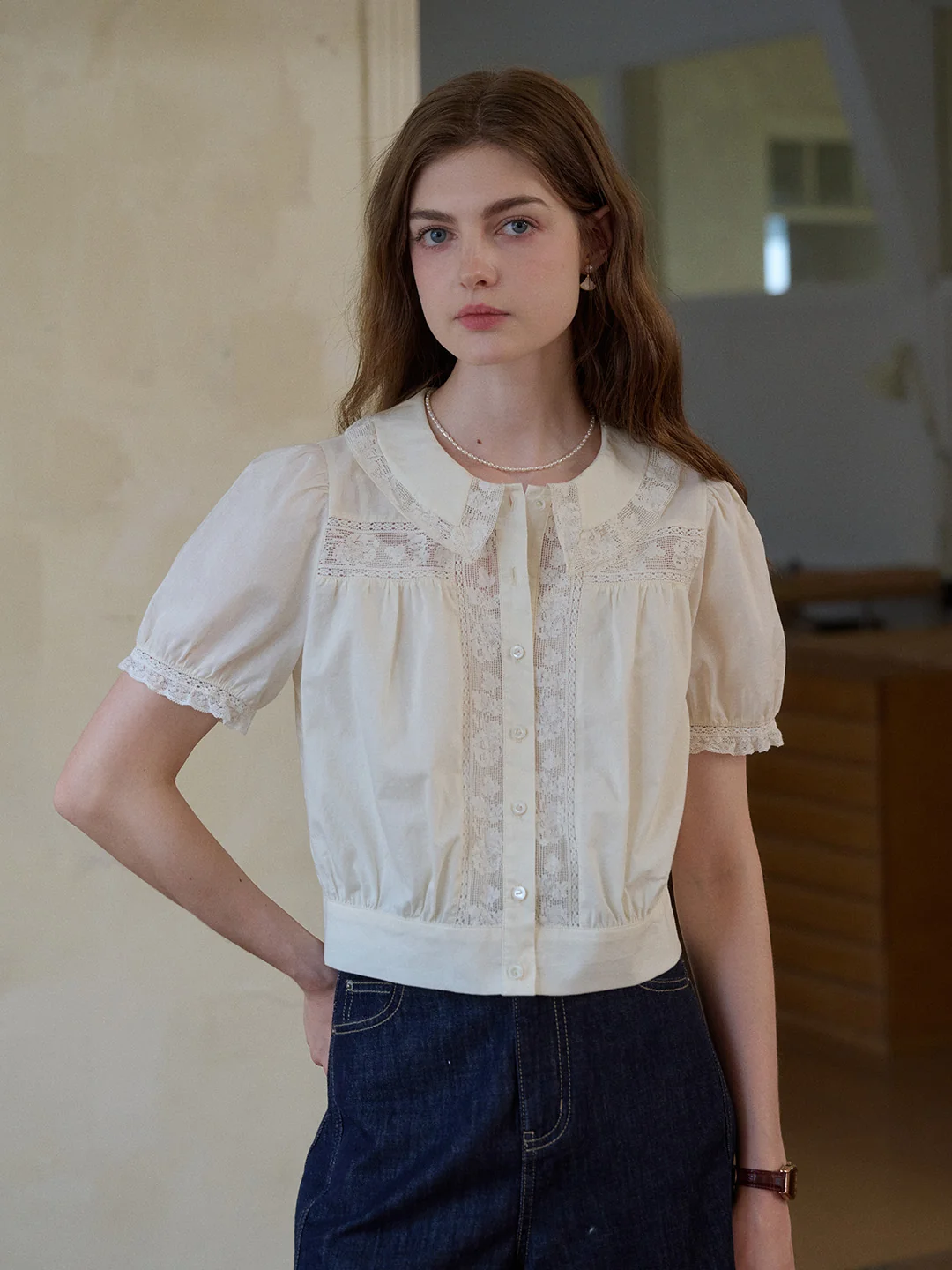 Everleigh Round Neck Lace Blouse