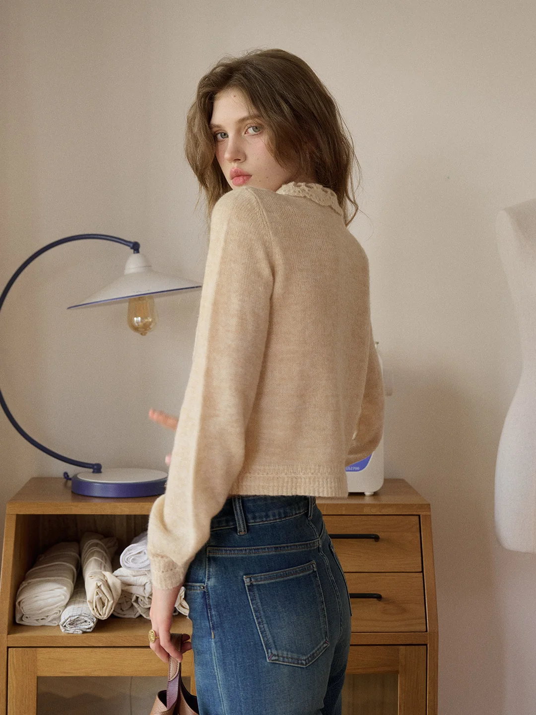 Lauren Wavy Collar Hollow Knit Cardigan