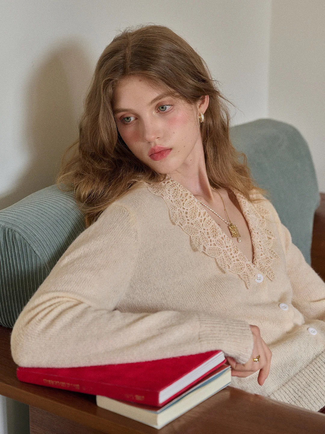 Charlee V-Neck Lace Embroidery Cardigan