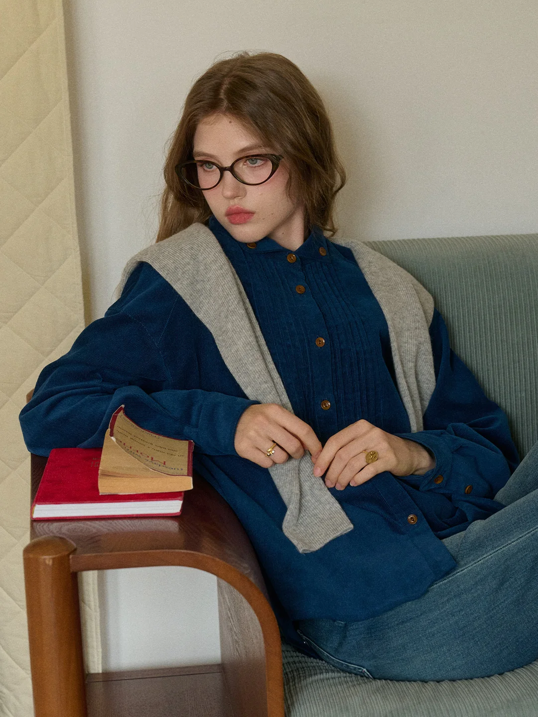 Ailani Stand Collar 100% Cotton Corduroy Shirt